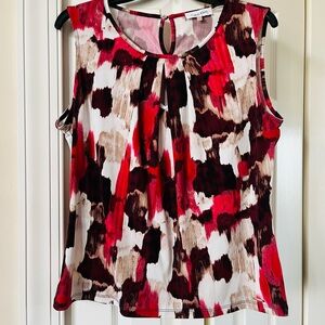 Calvin Klein Red and Brown Abstract Sleeveless Blouse